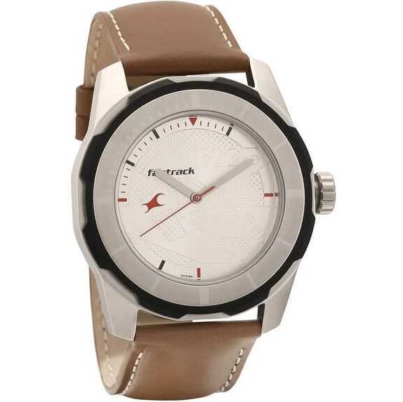 Grab this Fastrack nt3099sl01 Quartz Analog Silver Dial Leather Strap ...
